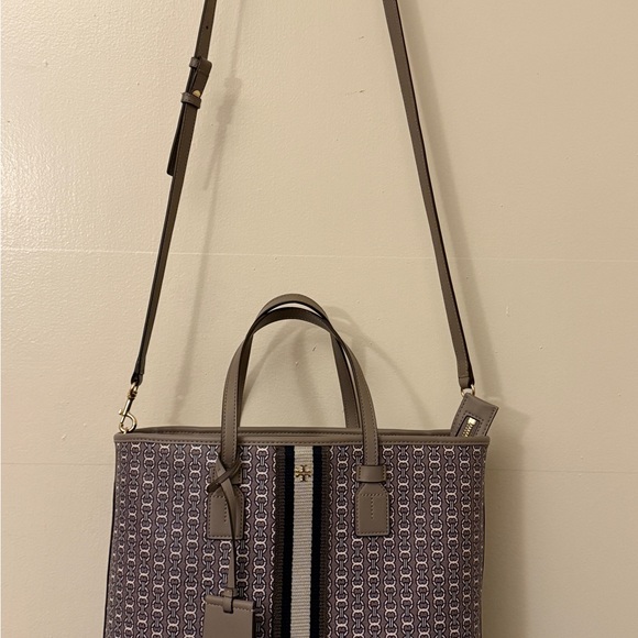 Tory Burch Tan and Black Tote Bag with Monogram Pattern - Picture 4 of 9